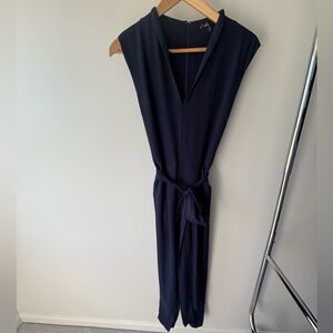 Navy Sleeveless V-Neck Jumpsuit with Center Zip
